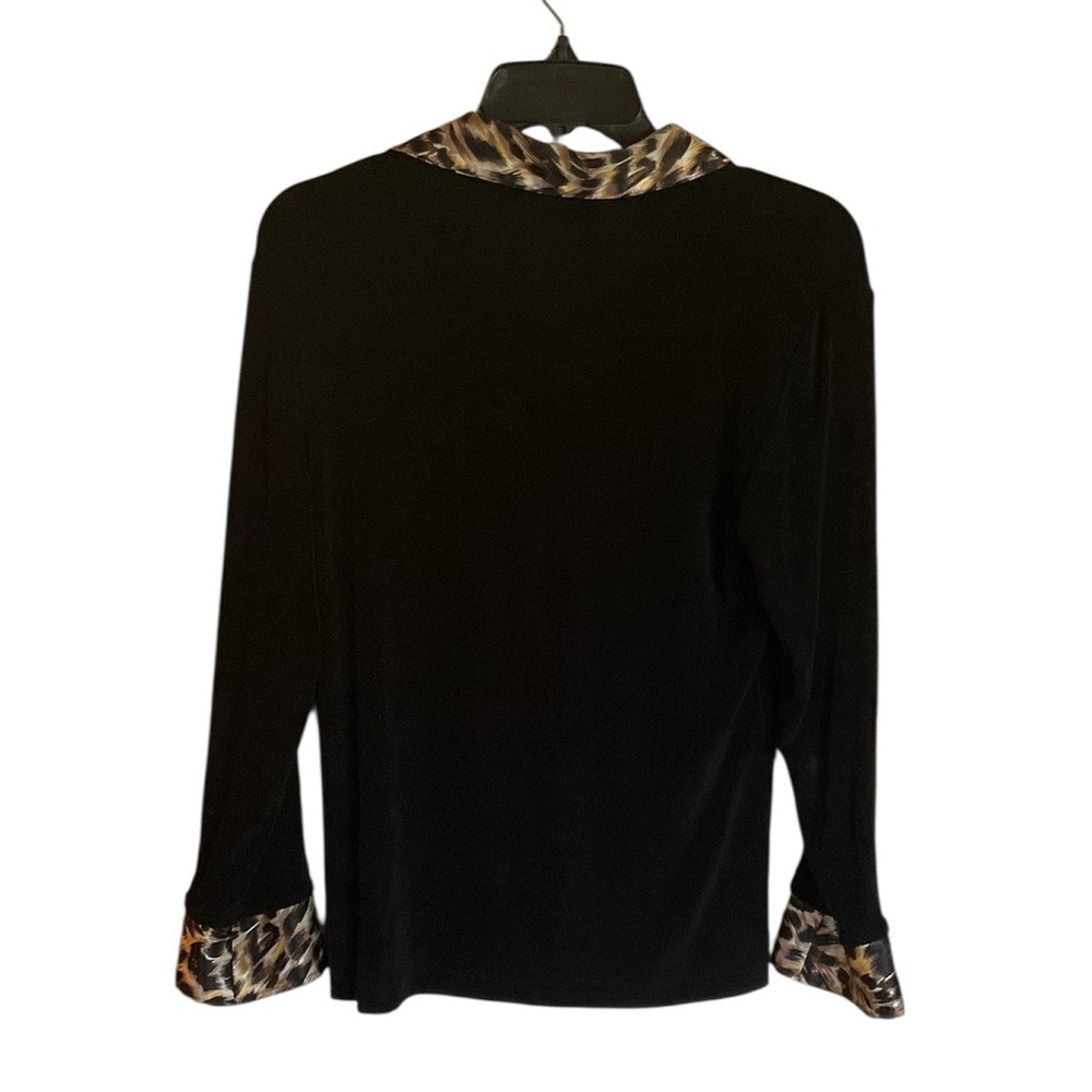 Chico’s Long Sleeve Black Shirt With Animal Print Accents - Picture 3 of 5